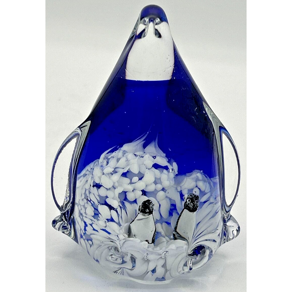 GiftCo Inc. Decorative Art Glass Penguin Snowy Scene Paperweight SKU PB206